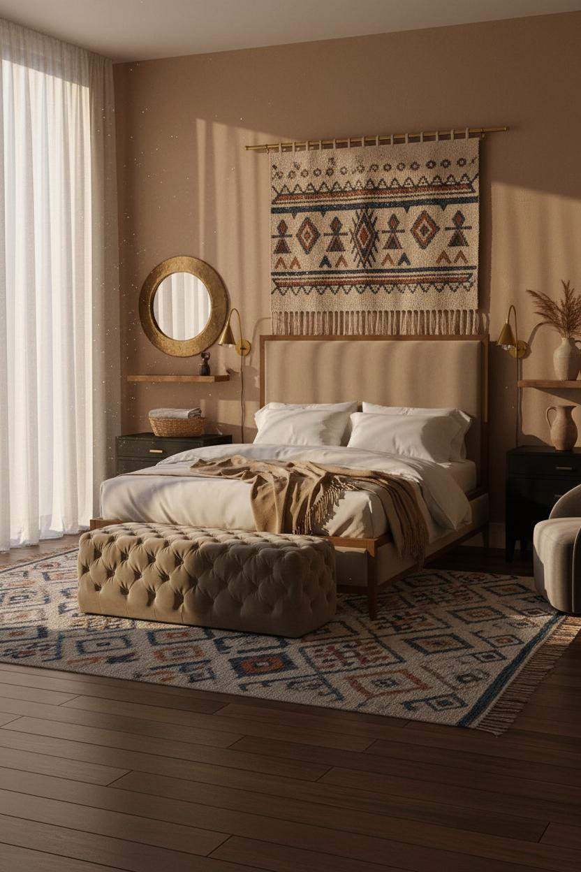 Boho Chic Bedroom Tapestry Brass Natural Fibers