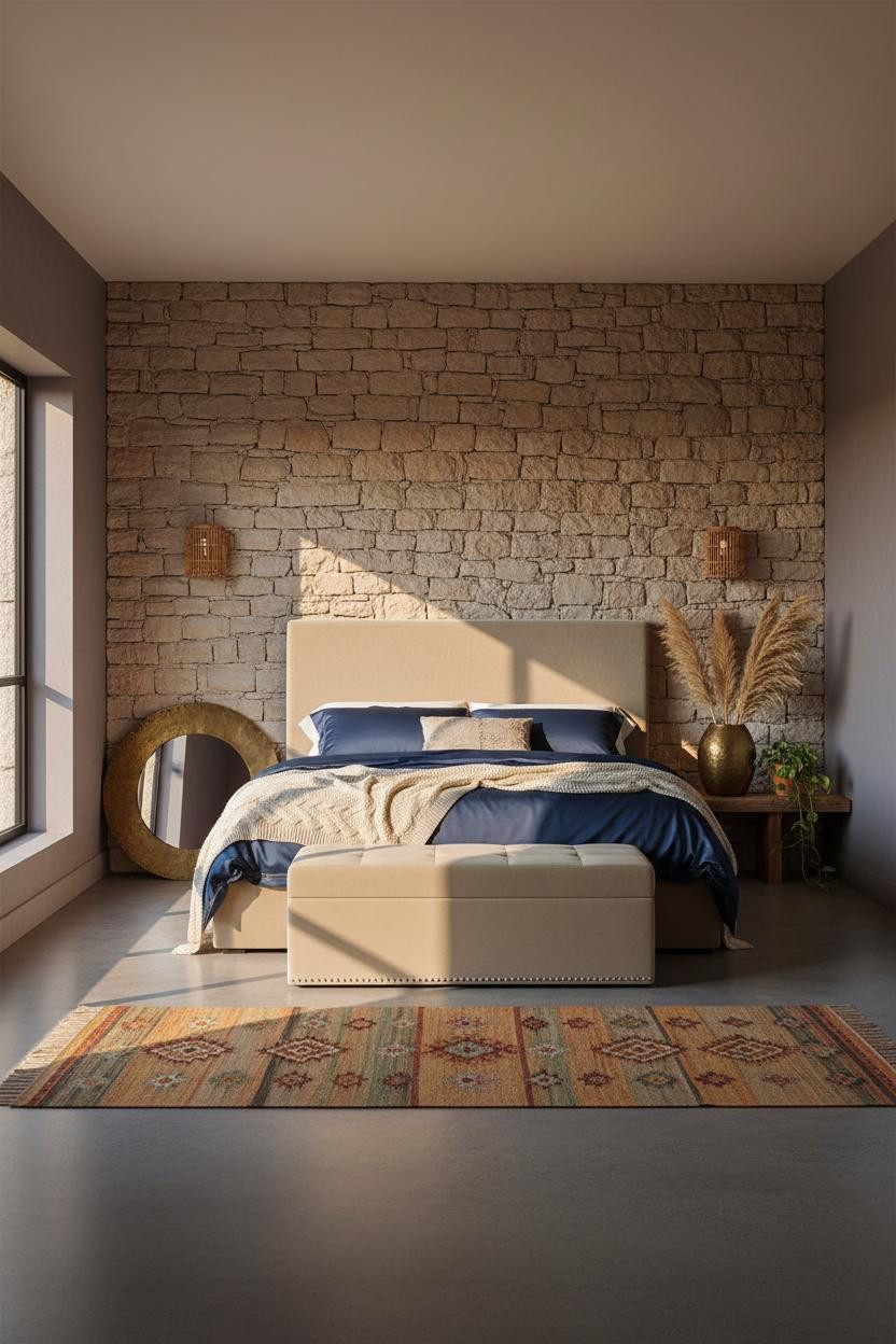 Boho Chic Bedroom Stone Accent Wall