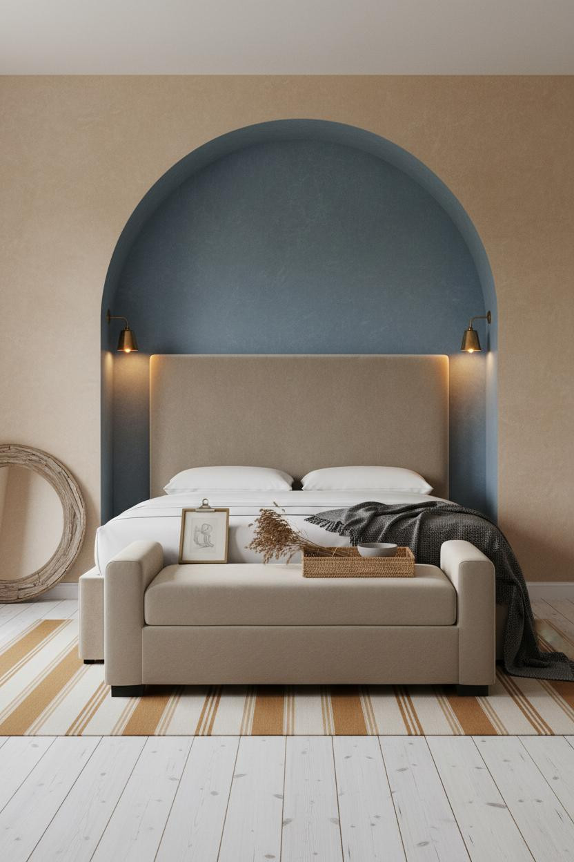 Farmhouse Bedroom Arched Alcove Niche in Denim Blue