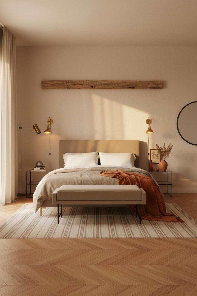 Farmhouse Bedroom Rustic Timber Beam and Natural Light