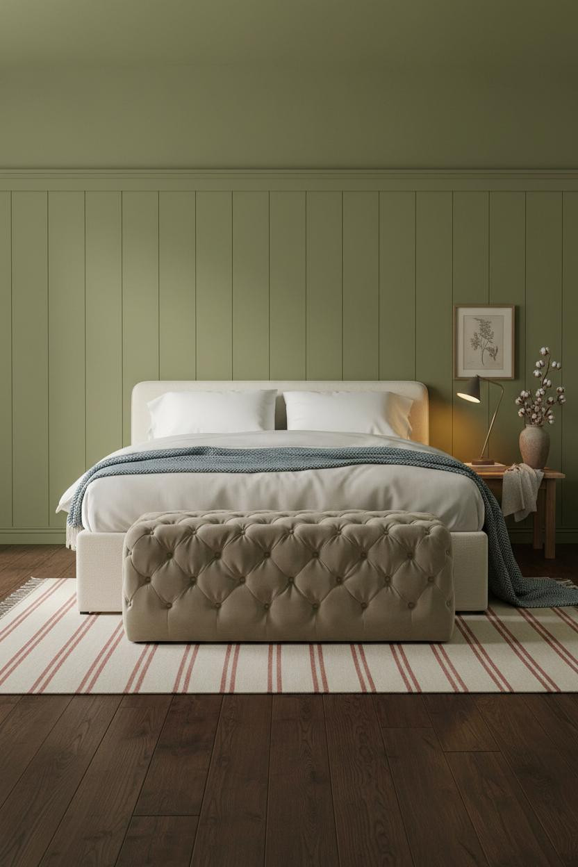 Farmhouse Bedroom Moss Green Board and Batten