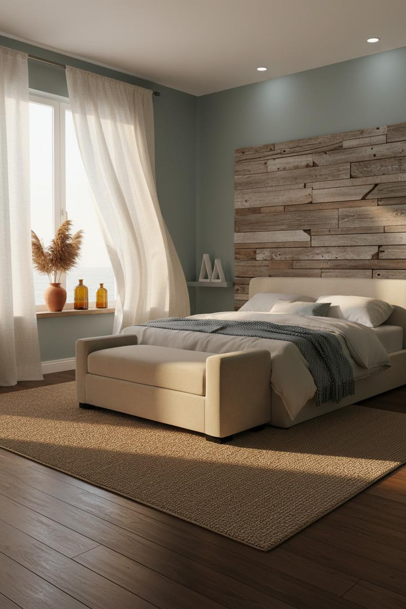 Coastal Boho Bedroom Driftwood Headboard