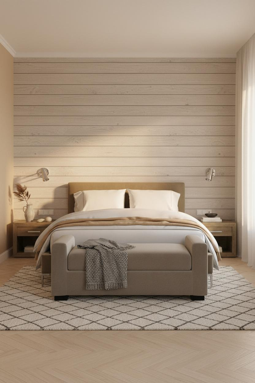 Coastal Boho Bedroom Driftwood Paneling