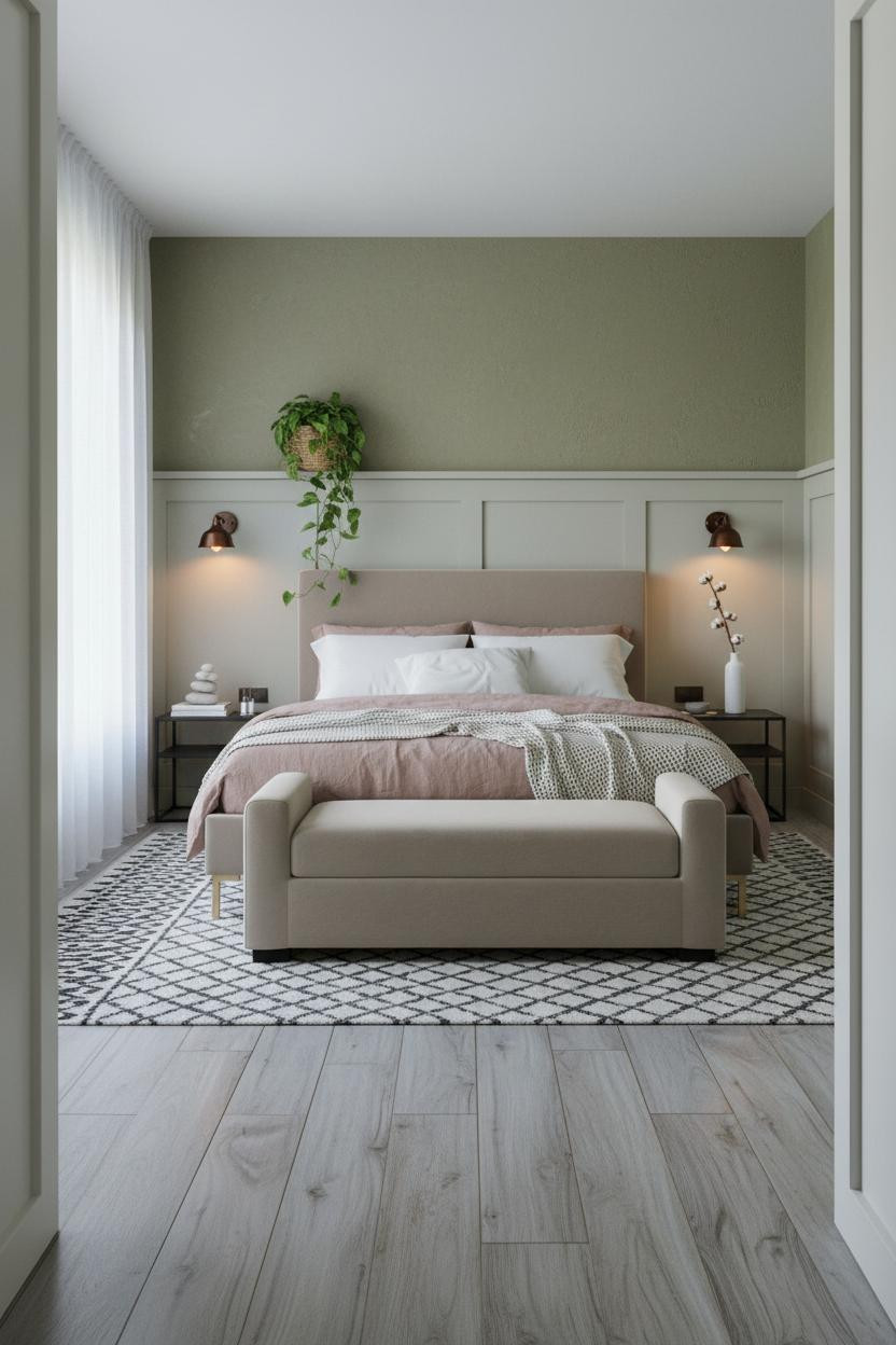 Coastal Boho Bedroom Wainscoting Neutral
