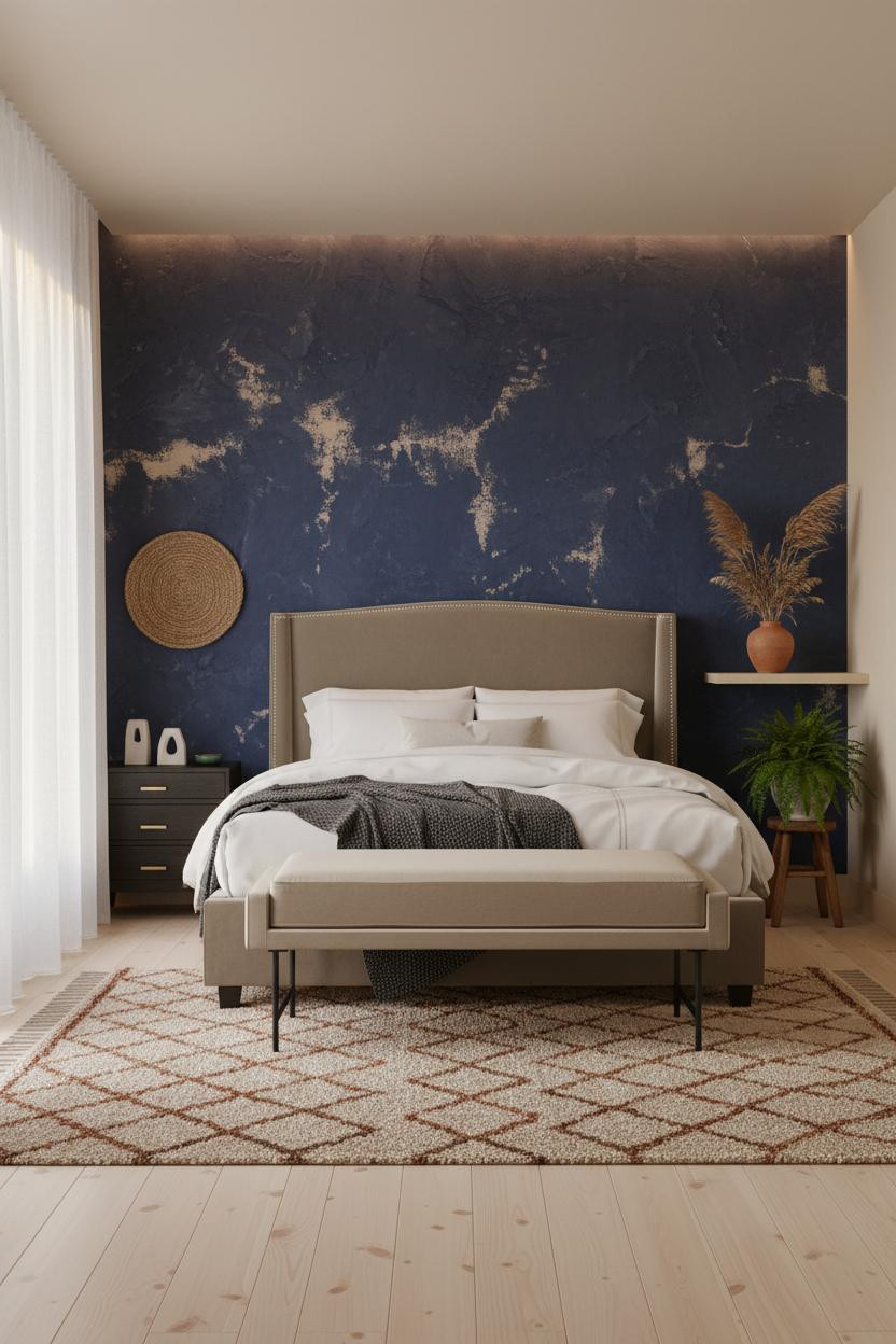 Coastal Boho Bedroom Indigo Plaster