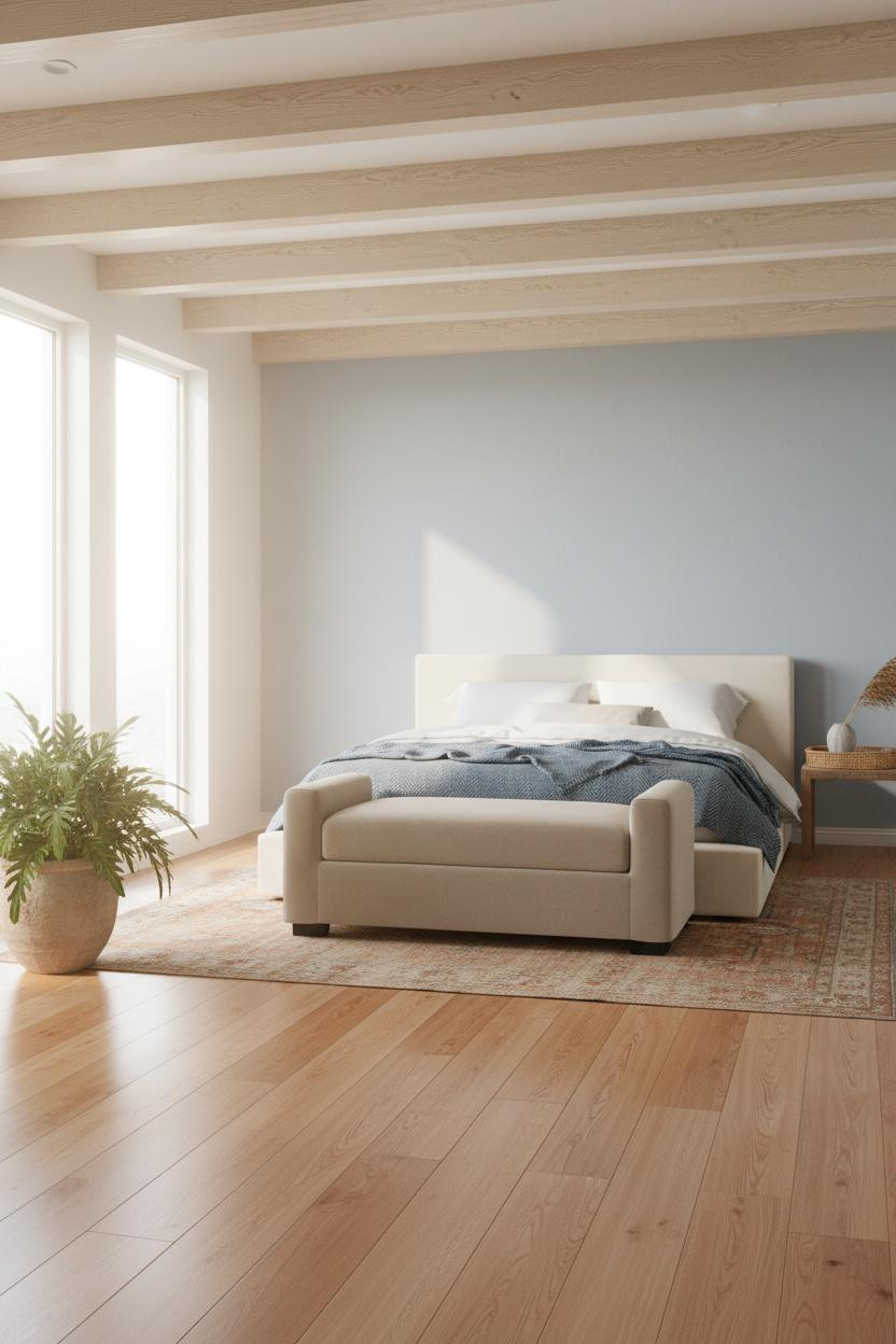 Coastal Boho Bedroom Exposed Beams