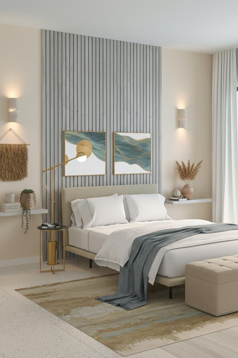 Coastal Boho Bedroom Driftwood Paneling