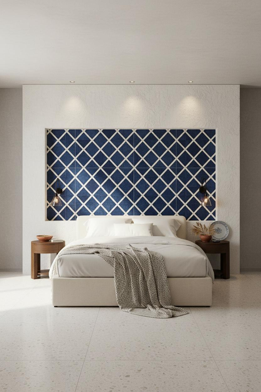 Mediterranean Bedroom Cobalt Tile Terrazzo