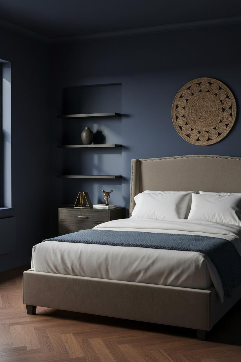 Dark Moody Bedroom Small Space Indigo