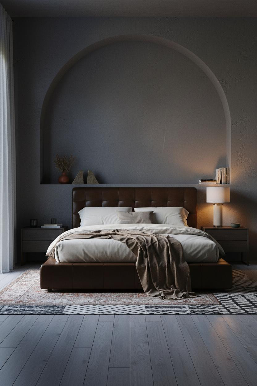 Dark Moody Bedroom Arched Niche