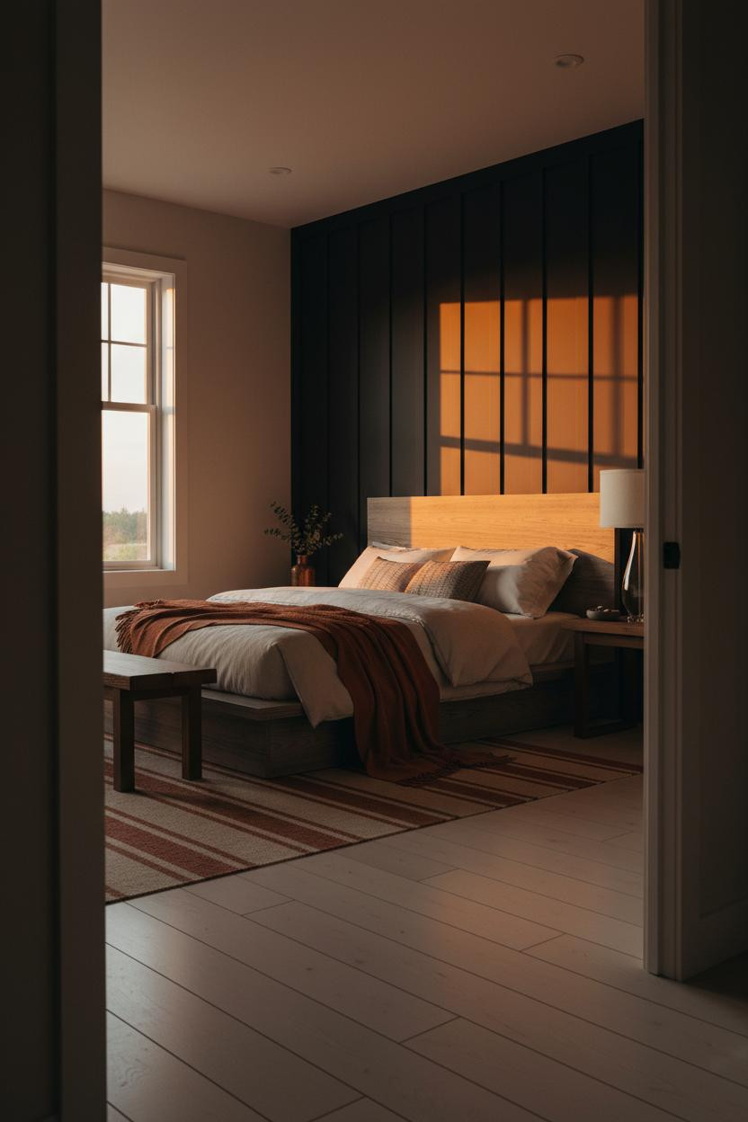 Dark Moody Bedroom Board and Batten Accent Wall