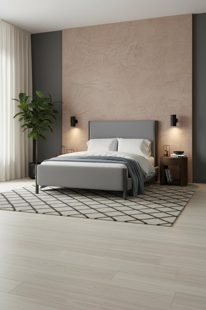 Moody Mid Century Bedroom Plaster Accent Wall