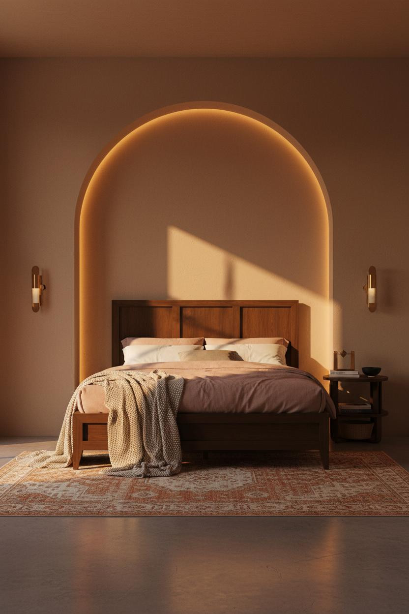 Moody Mid Century Bedroom Arched Niche
