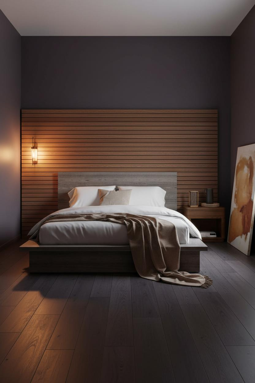 Moody Mid Century Bedroom Plum Walnut