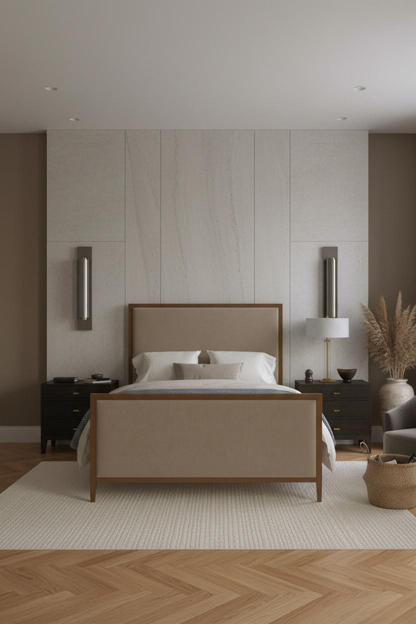 Luxury Bedroom Stone Accent Wall Modern Design