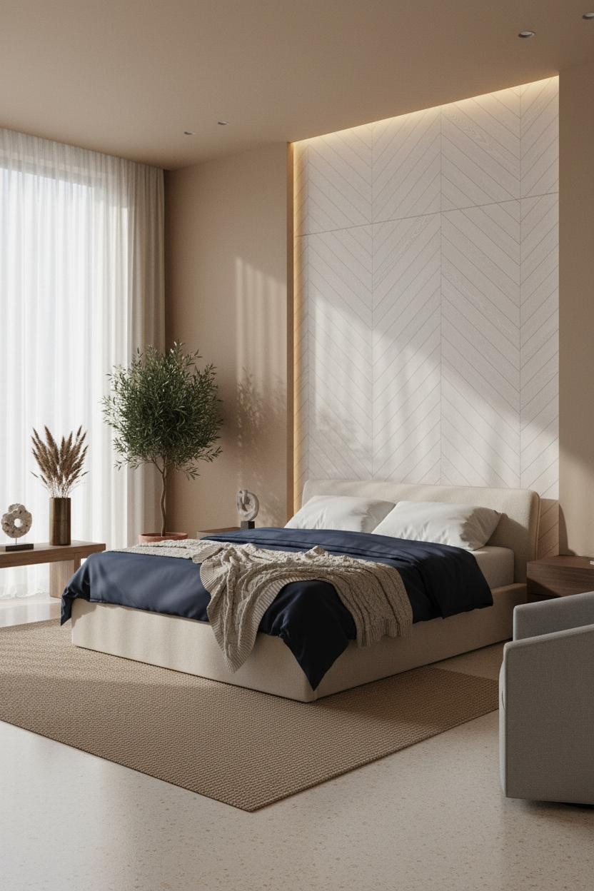 Luxury Bedroom Herringbone Oak Terrazzo