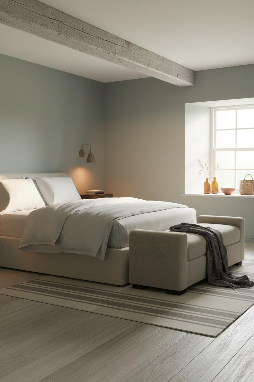 Blue Cottage Bedroom Warm Light
