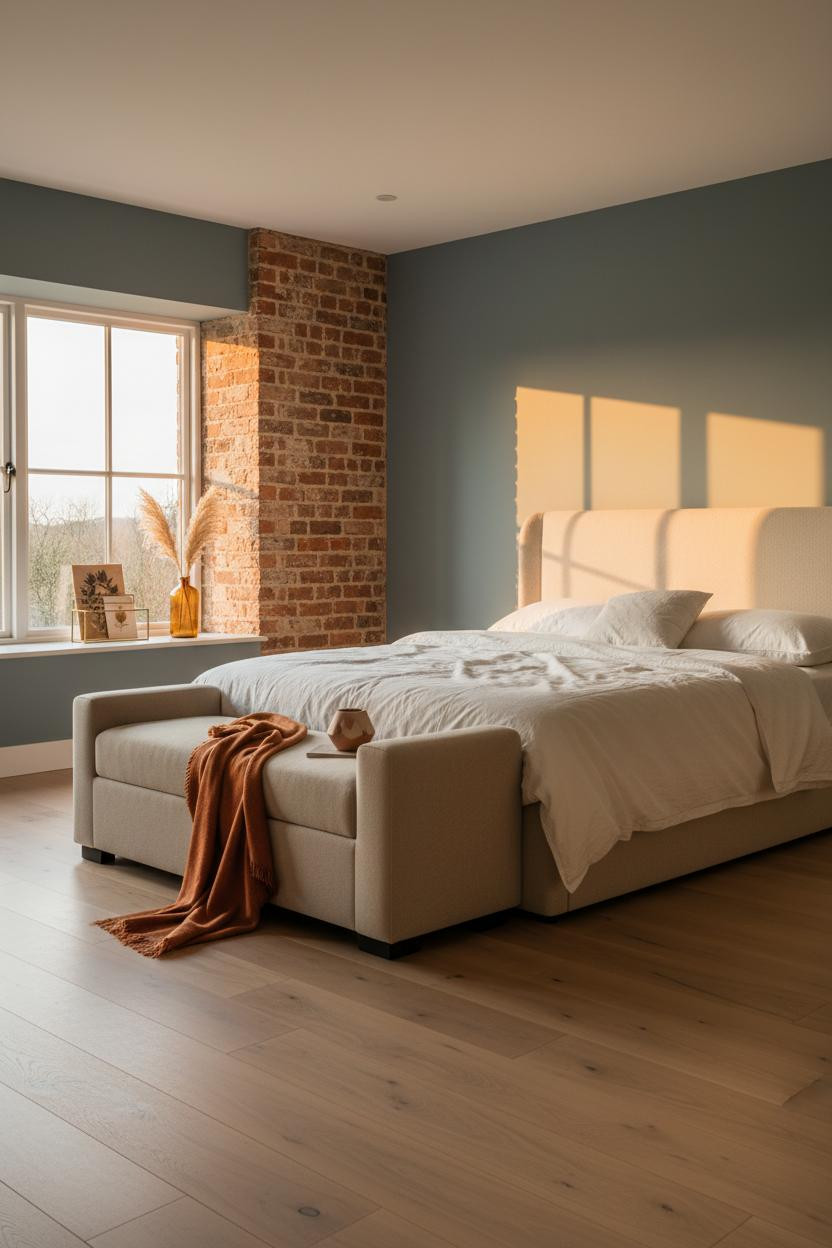 Blue Cottage Bedroom Teal Walls Sunset