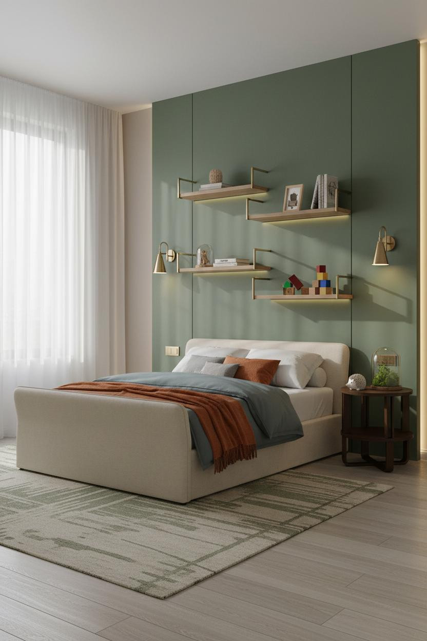 Luxury Kids Bedroom Moss Green Feature Wall