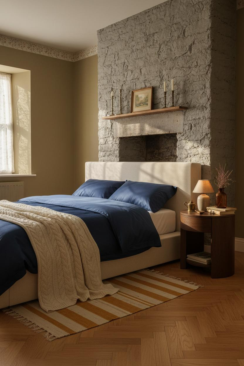 Vintage Cottagecore Bedroom Grandmacore Stone Chimney