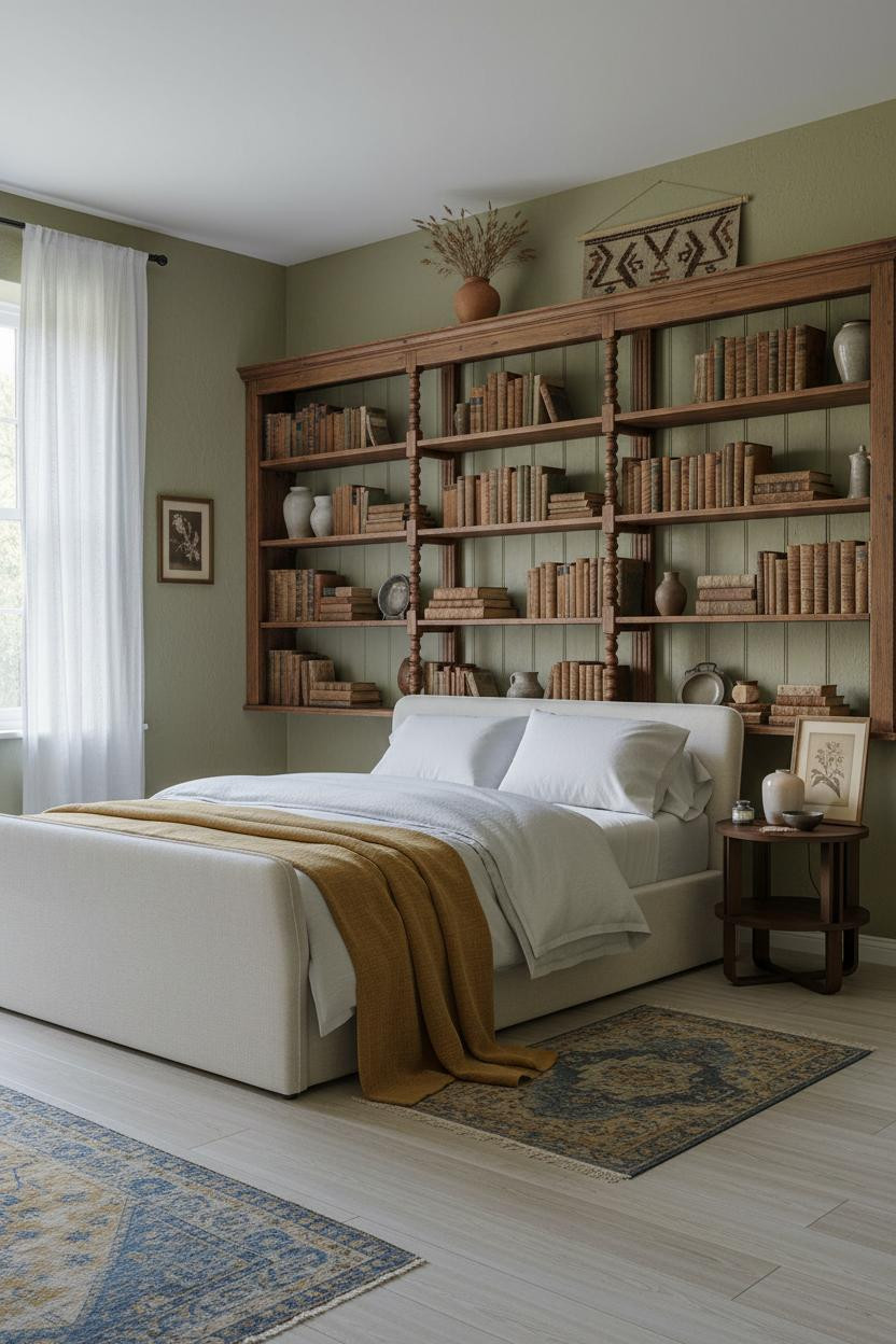 Vintage Cottagecore Bedroom Sage Green Shelving