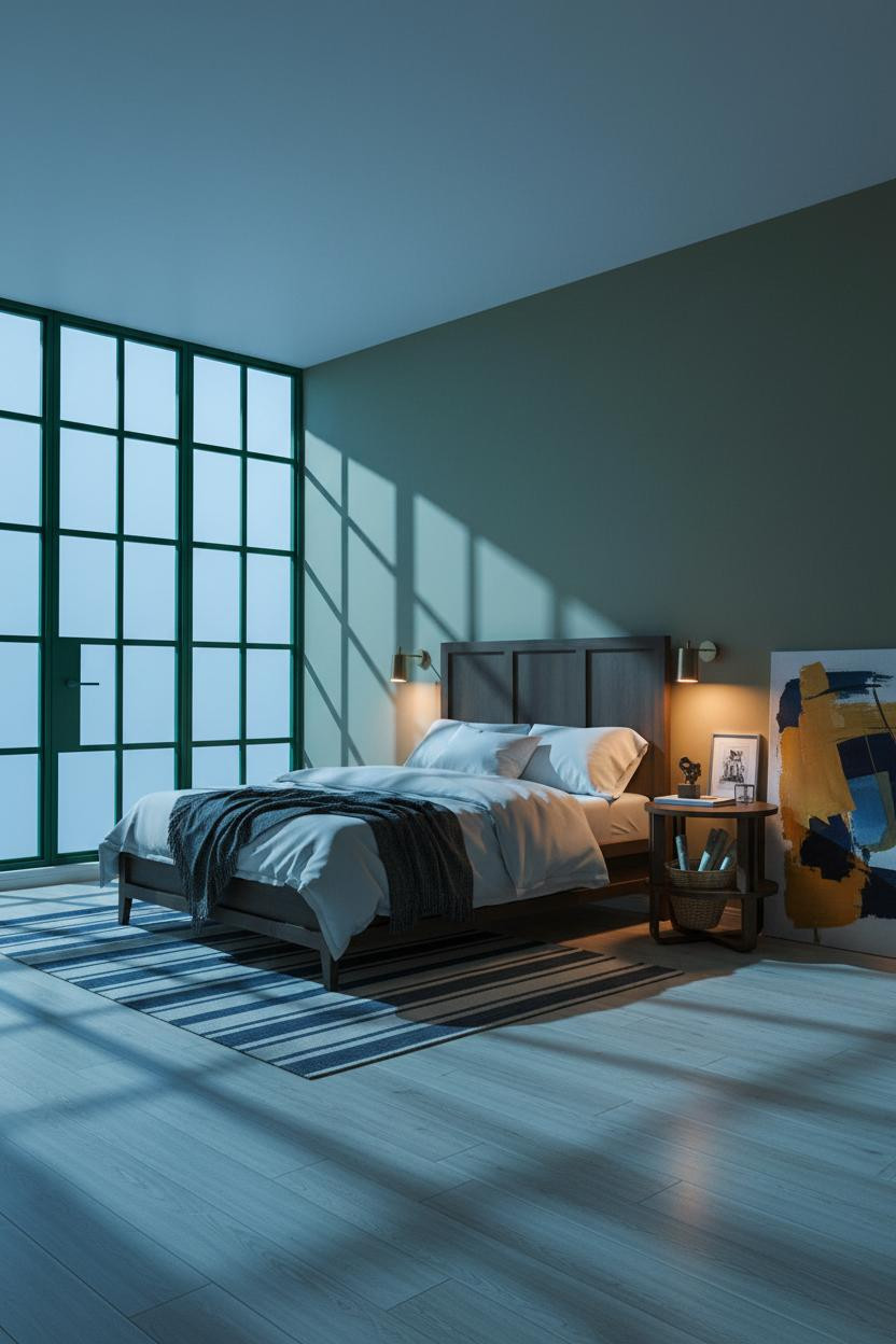Modern Eclectic Bedroom Crittall Windows Forest Green