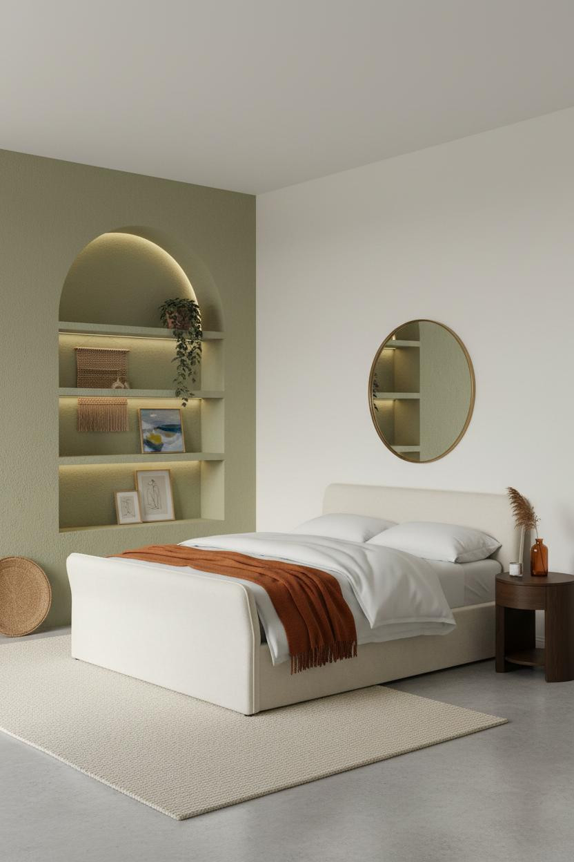 Modern Eclectic Bedroom Sage Green Alcove