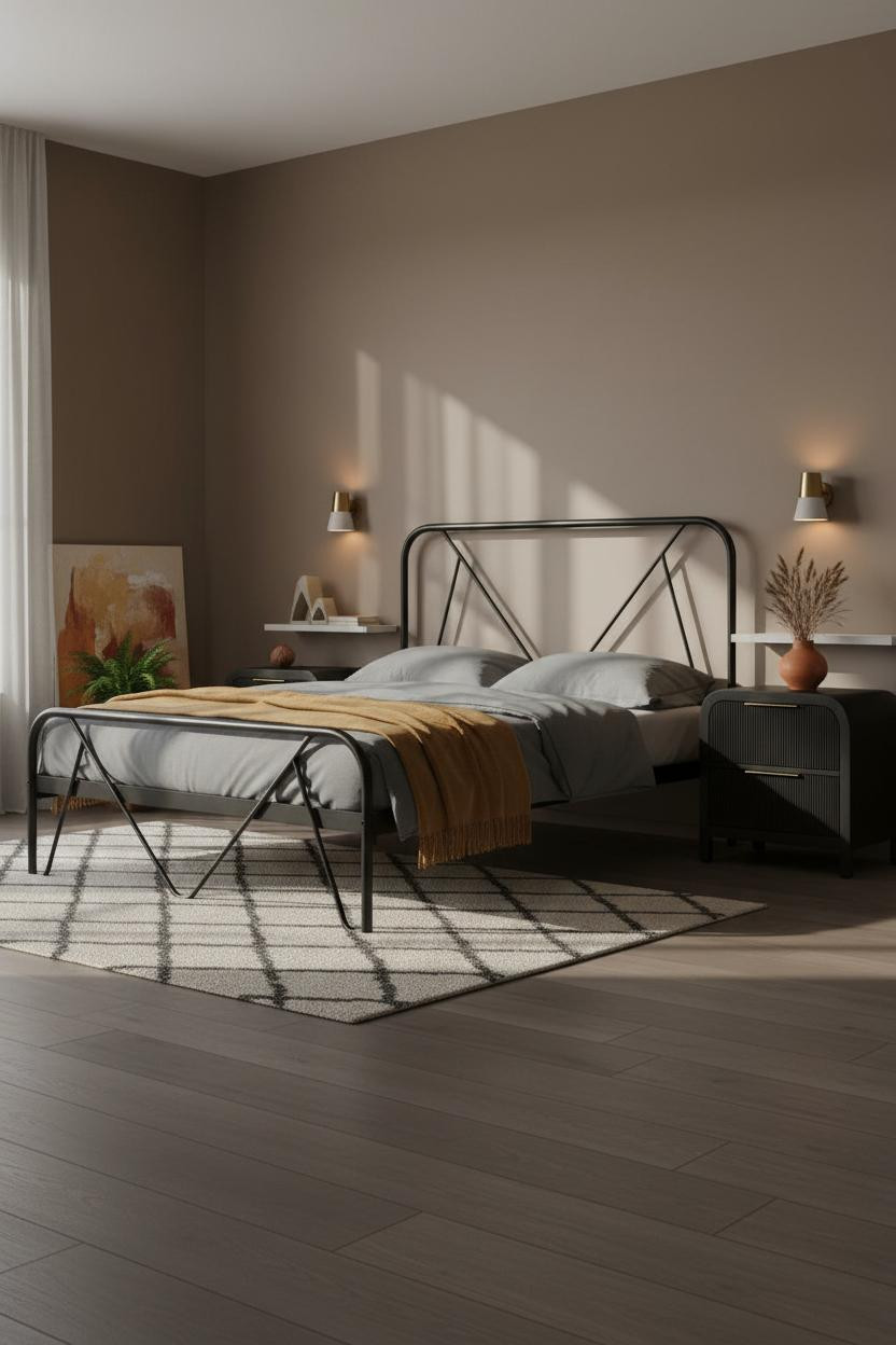 Black Bedframe Japandi Bedroom Design