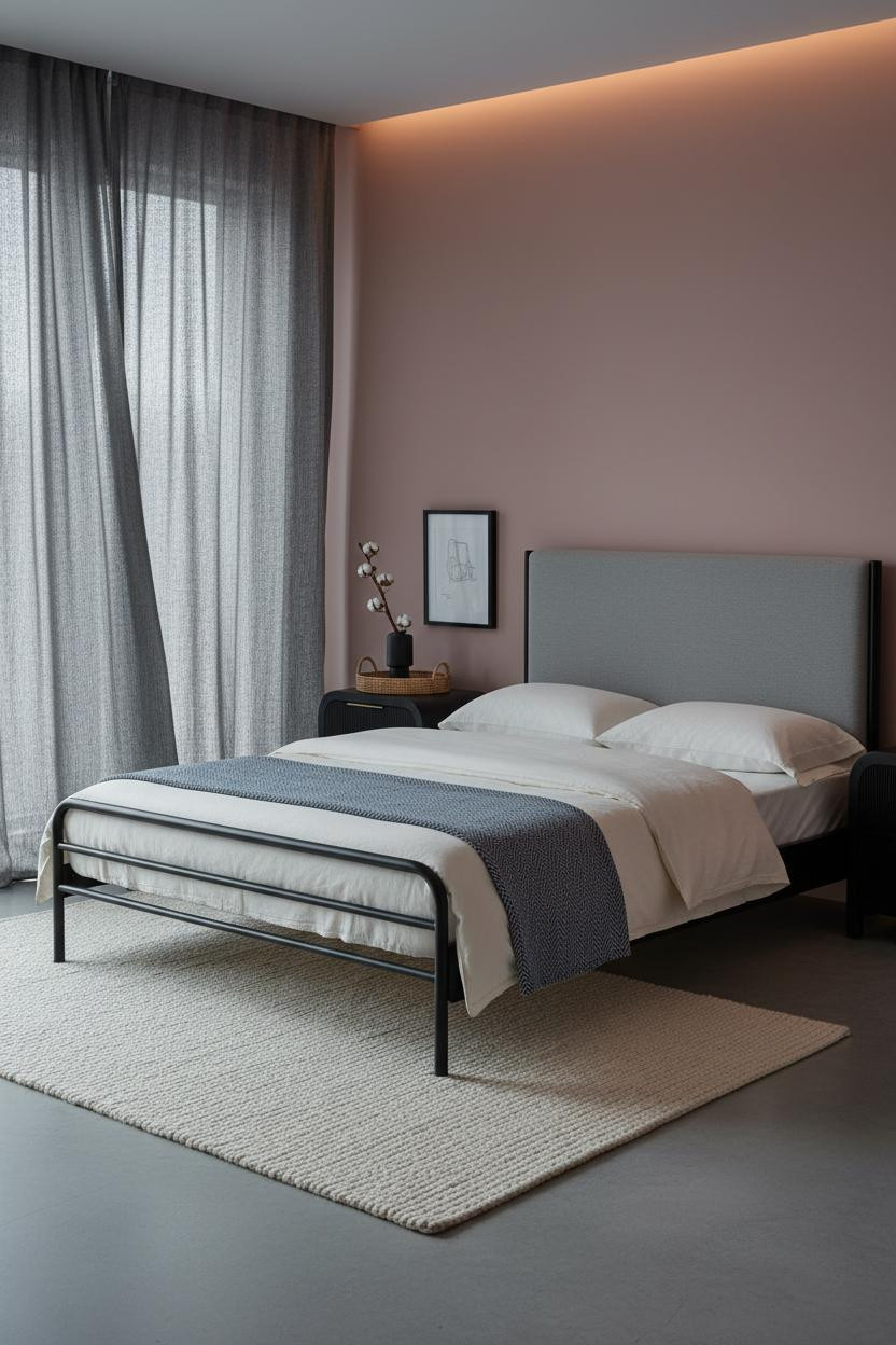 Black Bedframe Industrial Bedroom Minimal Design