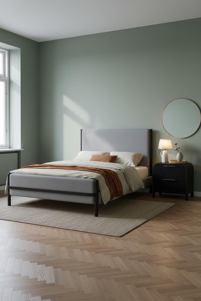 Black Bedframe Bedroom Ideas Coastal Modern Sage Walls
