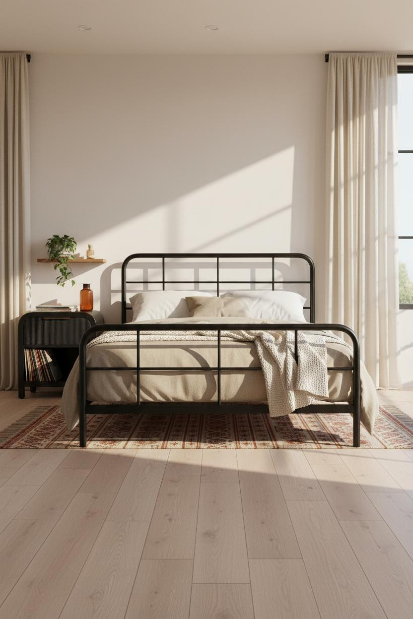 Black Bedframe Bedroom Modern Farmhouse Design