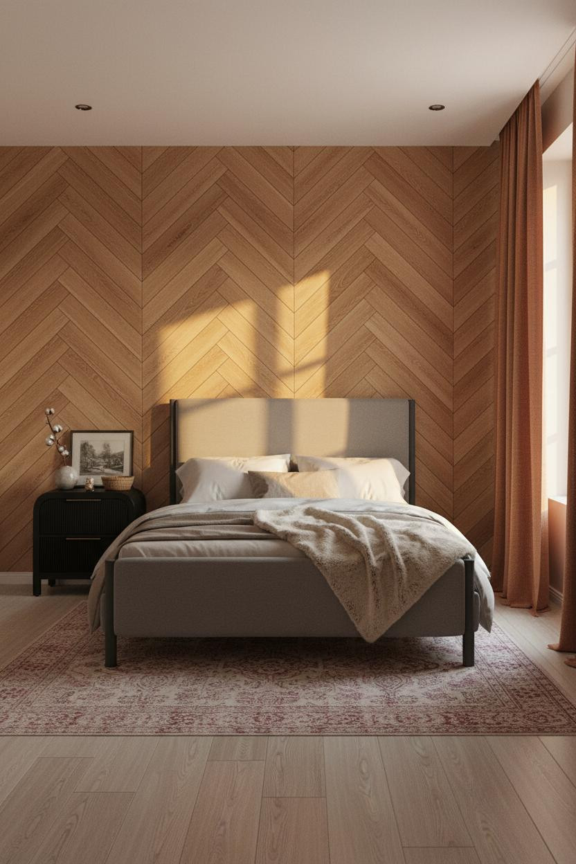 Black Bedframe Bedroom Ideas Rustic Oak Herringbone