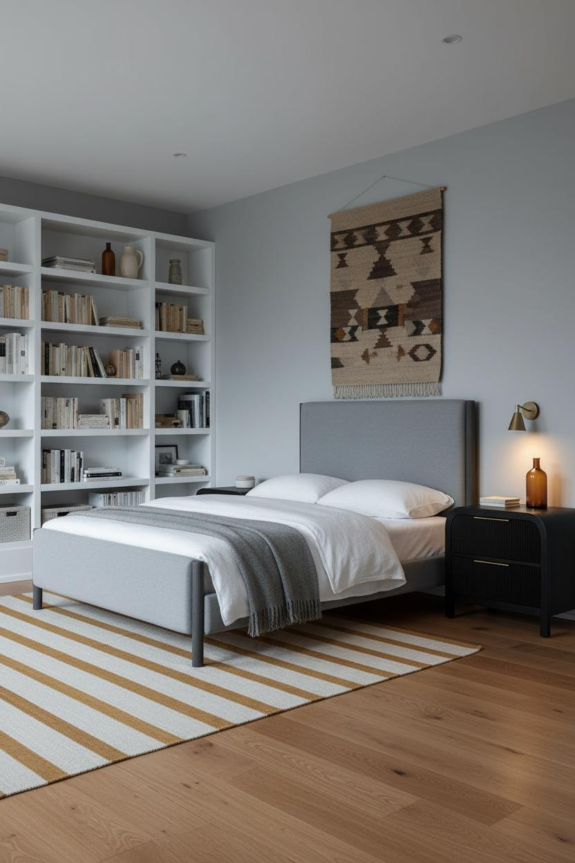 Black Bedframe Bedroom Modern Shelving