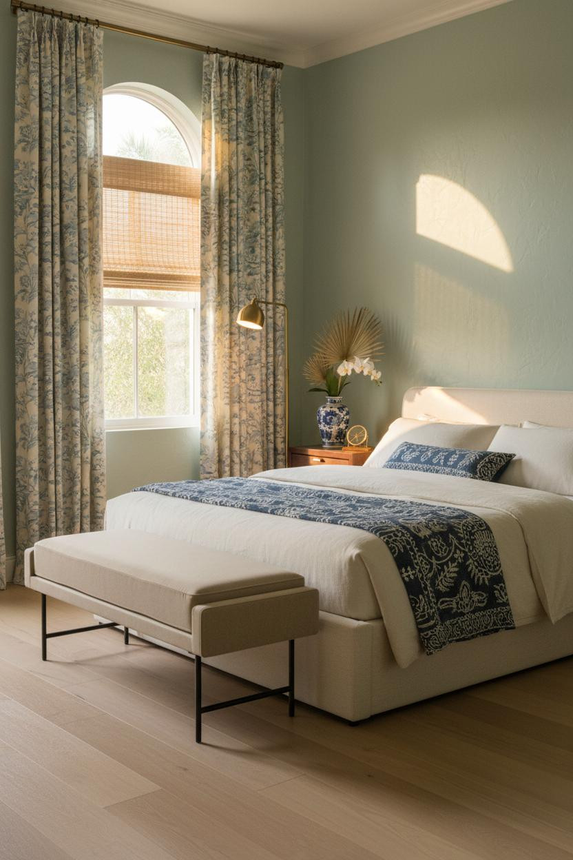 Palm Beach Bedroom Arched Window Chinoiserie