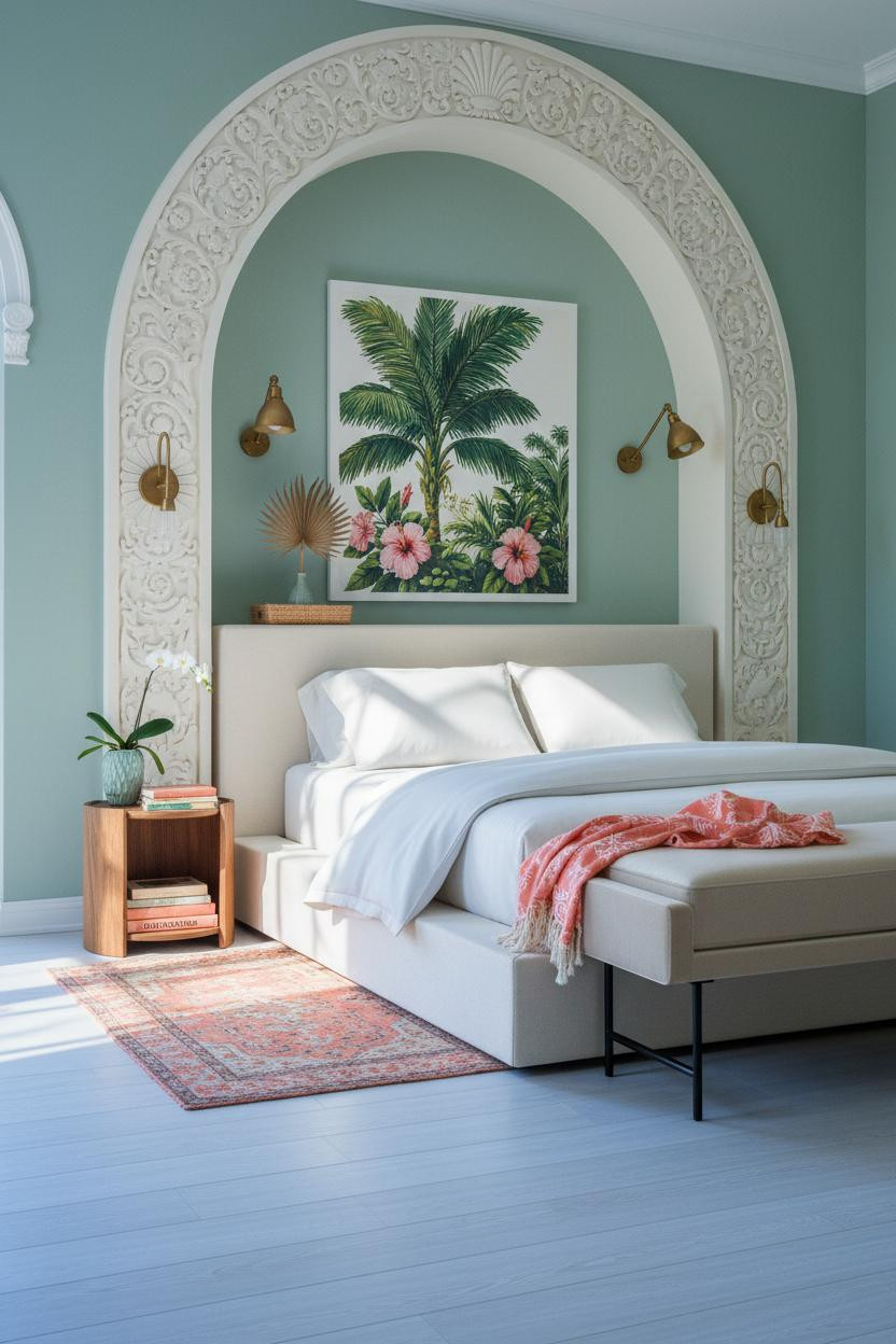 Palm Beach Bedroom Arched Headboard Botanical