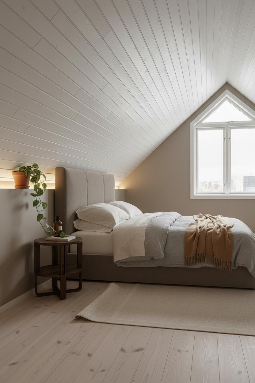 Mezzanine Bedroom Attic Loft Whitewashed Ceiling