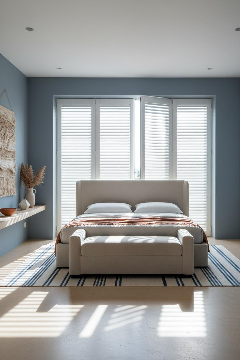 Beach House Bedroom Coastal Louvered Shutters