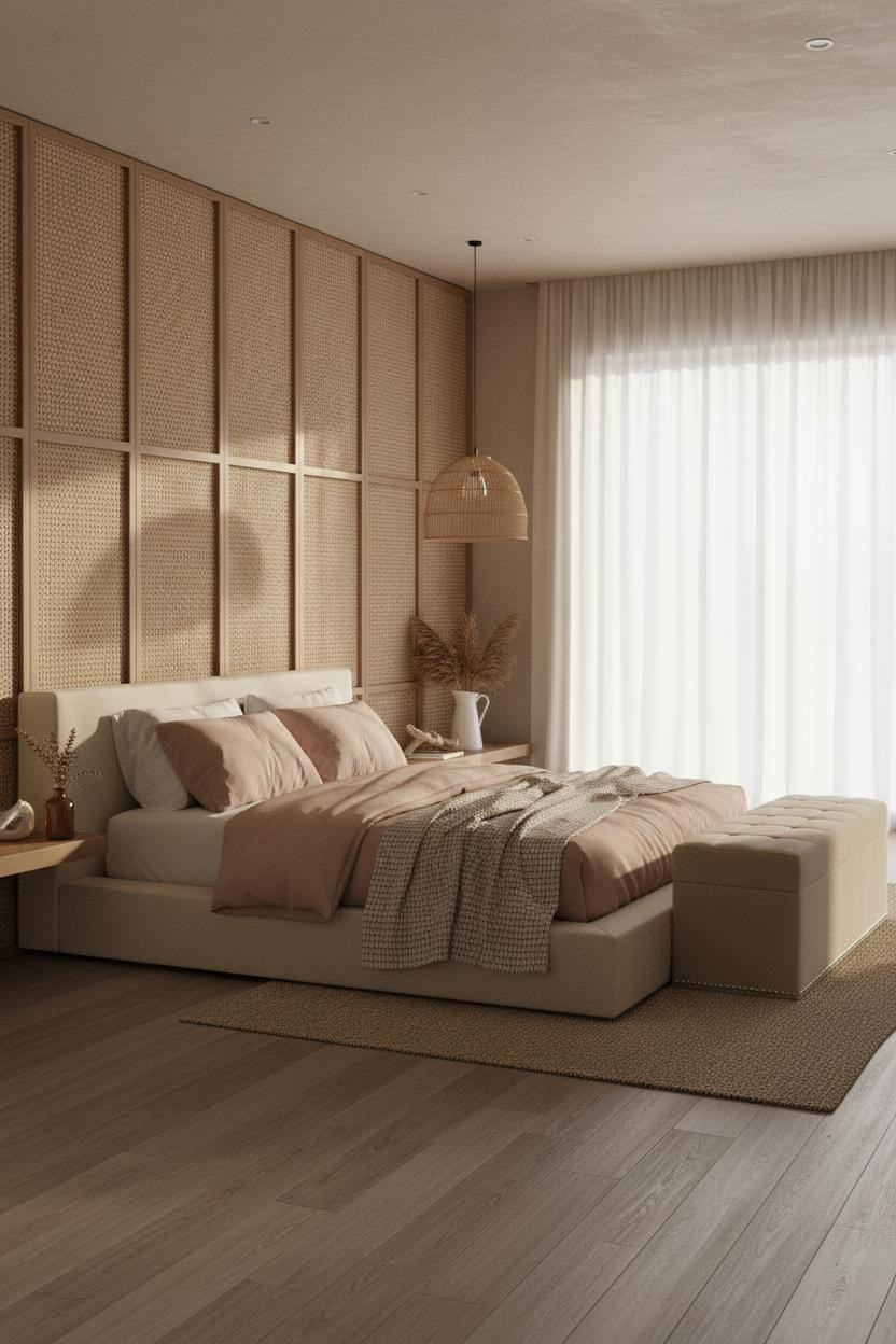 Beach House Bedroom Coastal Rattan Accent Wall