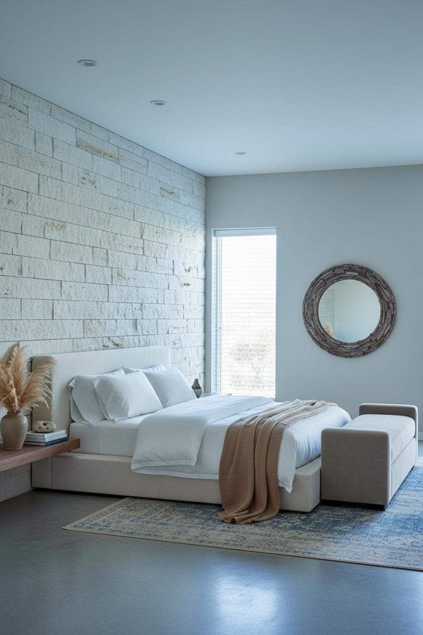 Beach House Bedroom Coastal Stone Accent Wall