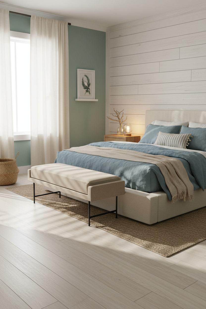 Beach Theme Bedroom Whitewashed Shiplap Coastal