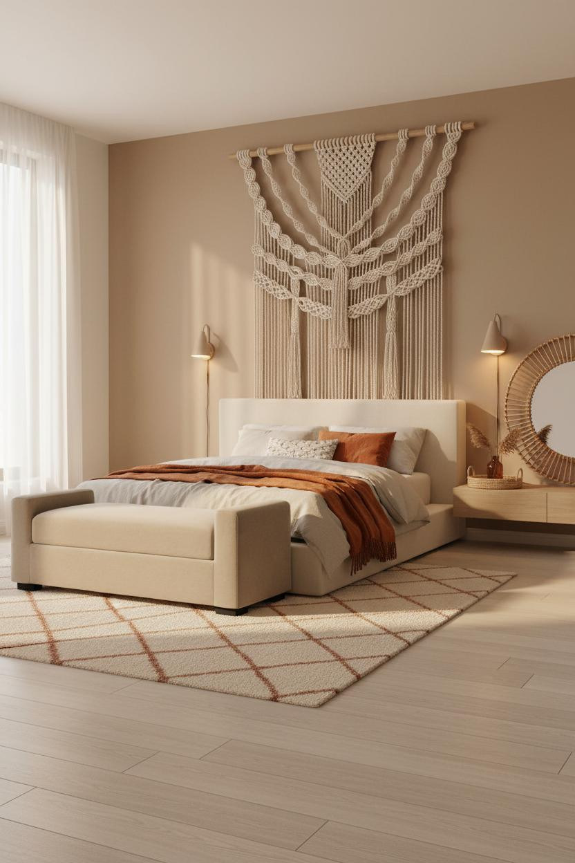 Beach Theme Bedroom Macrame Accent Wall