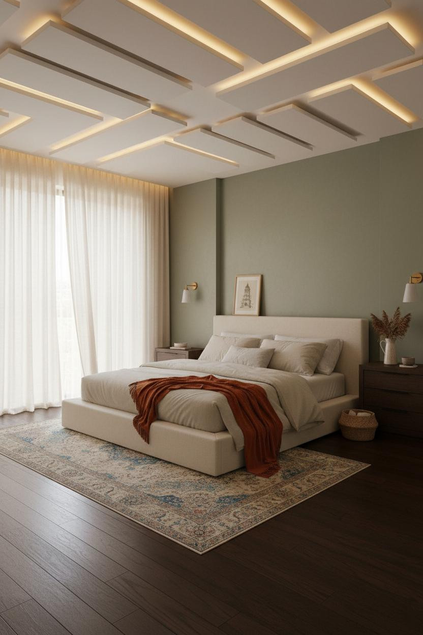Luxury Bedroom Pop Ceiling Geometric LED