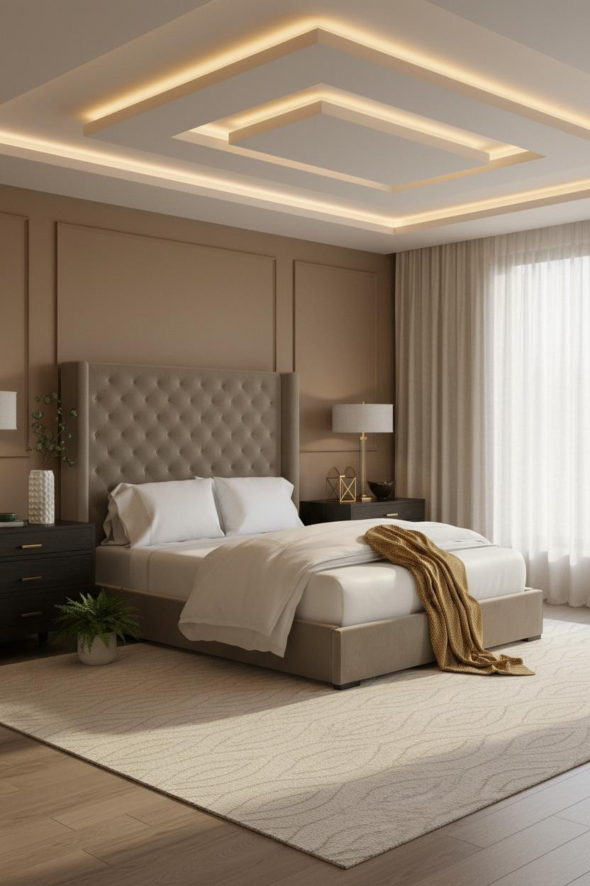 Luxury Bedroom Pop Ceiling LED Cove Design