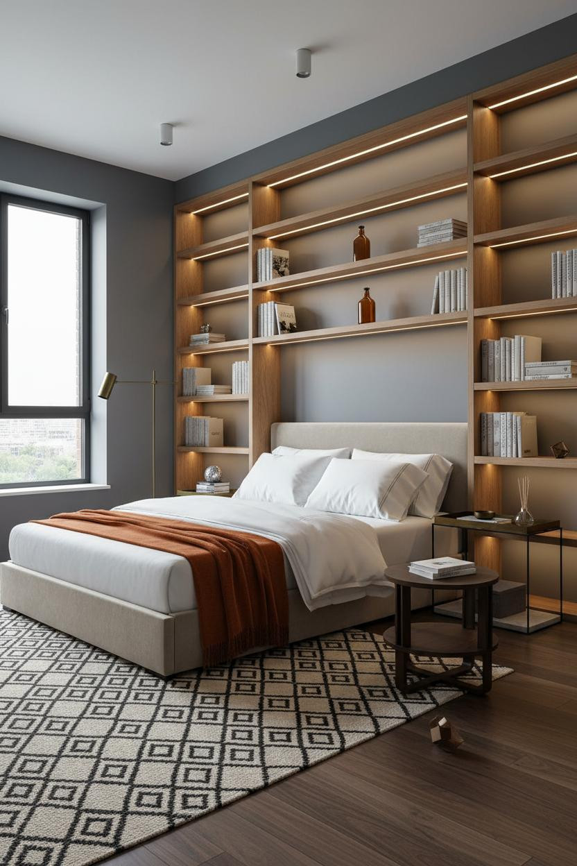 Modern Studio Apartment Minimal Shelving