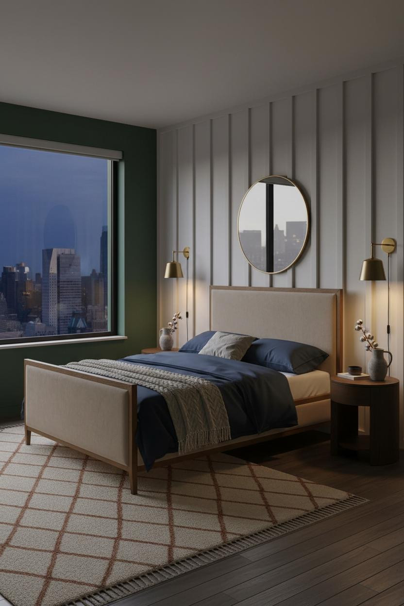 Modern Studio Apartment Brass Sconces Coastal