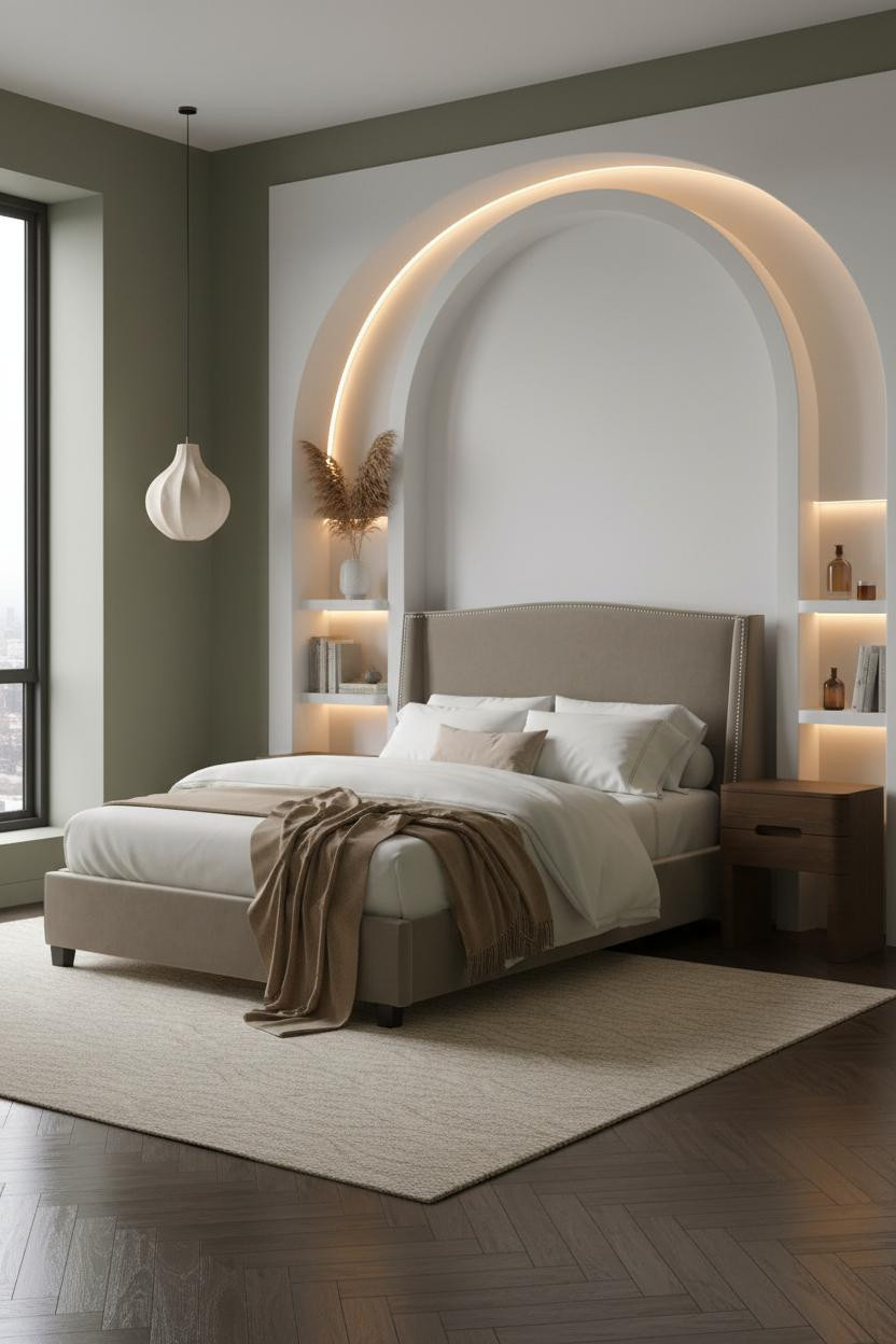 Modern Studio Apartment Arched Niche Minimal