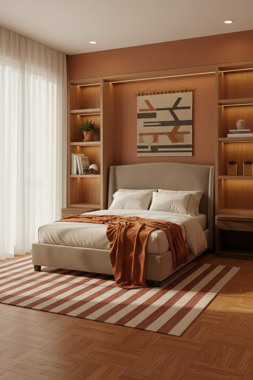 Modern Studio Apartment Birch Shelving Warm