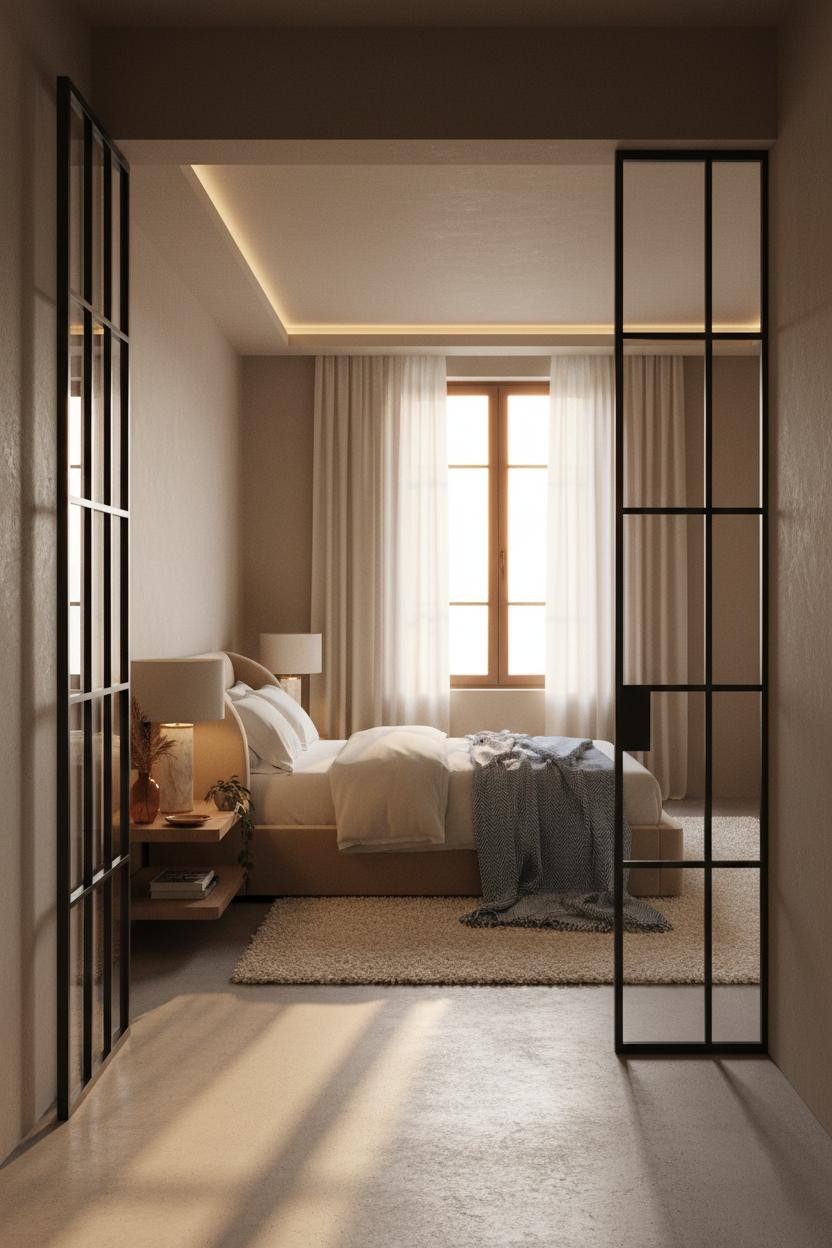Modern Studio Apartment Steel Partition Warm Light