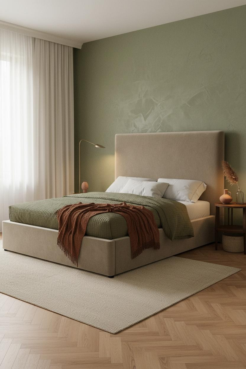 Warm Bedroom Earth Tones Sage Green Japandi