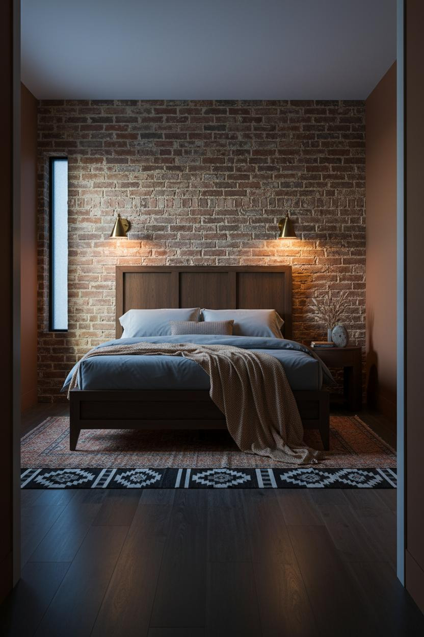 Bedroom Earth Tones Brick Accent Wall